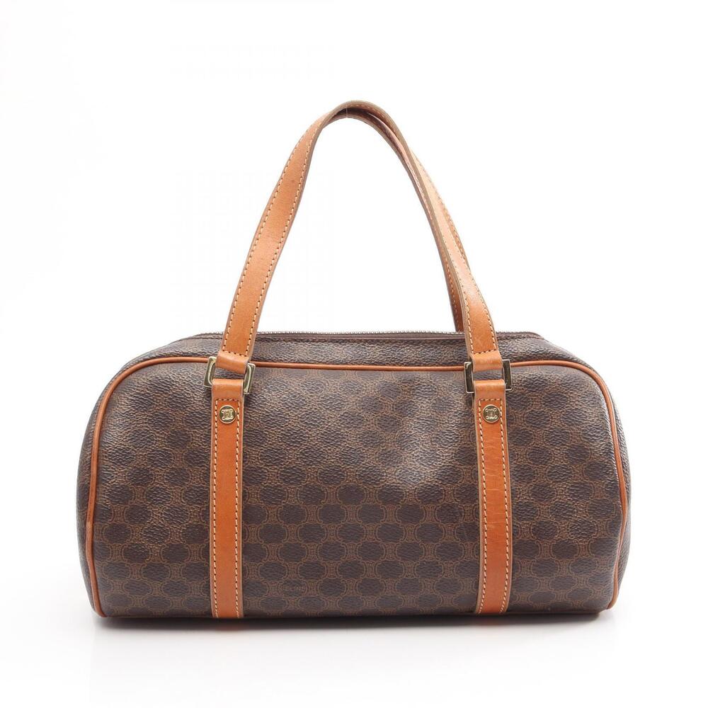 Celine Macadam Handbag Canvas Leather Brown